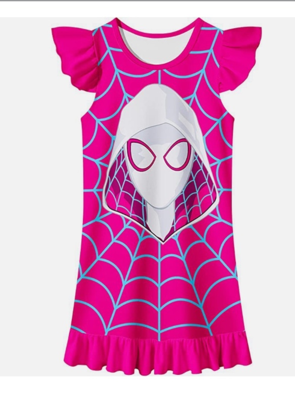 Girls' Hot Pink Spider-Web Nightgown with Hooded Hero Graphic